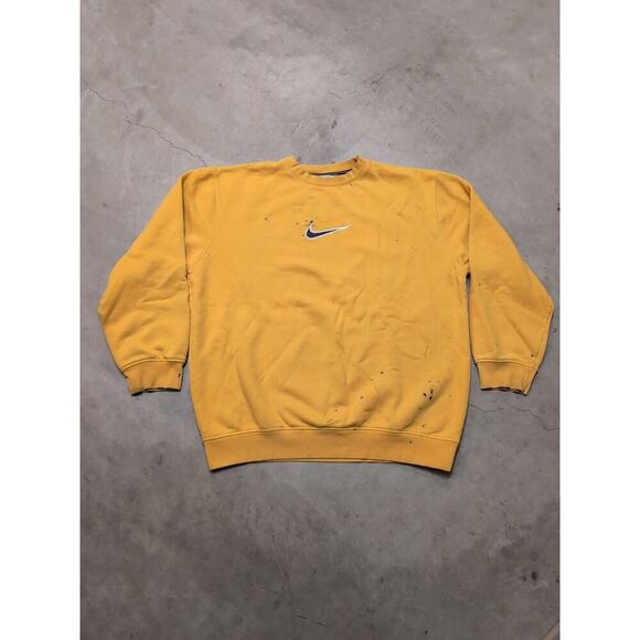 VTG Nike Center Swoosh Mens XXL Yellow Pullover Stained Gray Bar Tag - Picture 1 of 10